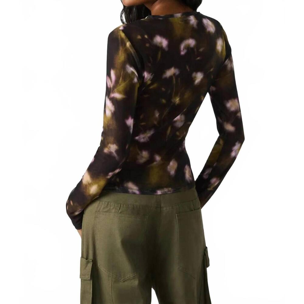 NEW STEVE MADDEN mesh long sleeve top - plus in black ditsy floral - Picture 3 of 3